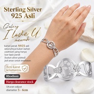 Genuine 925 Sterling Silver Bracelet I Love U Rhodium Adjustable 5-6 cm silver color, 9 grams