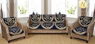 Nendle Soft Smooth Solid Fabric with Floral Design 5 Seater Velvet Sofa Cover Set of 3+2 - (Blue, Set of 6 Pieces)