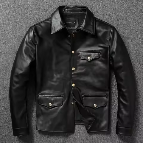 Imported oil wax top layer leather jacket leather jacket male brakeman casual lapel dispatcher horse