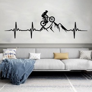 [24 Home Accessories] MTB Mountain Bike Heartbeat Wall Decal Living Room Bedroom  Man Mountain Biker Downhill Bicycle Wall Sticker Playroom Vinyl