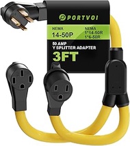 50 Amp EV/RV Y Adapter Cord, NEMA 14-50P to 14-50R & 6-50R Splitter with Grip Handle, Heavy Duty 6/3
