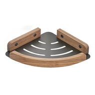 【FAS】-Walnut Wood Bathroom Shelves Wall Mounted Shower Corner Storage Shelf Kitchen Organizer Rack