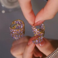 Purple Full Diamond Earrings Classy All-Match Earrings Diamond Earrings