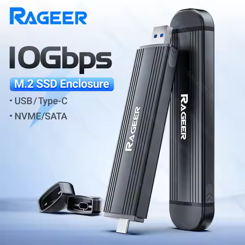 RAGEER 10Gbps M.2 SSD Enclosure - Support NVMe/SATA 2230-2280 RTL9210B chip Support 2TB SSD Max Supp