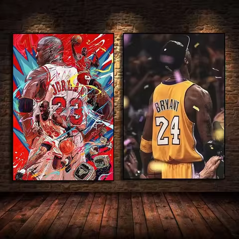 Basketball Legends Canvas Art Kobe LeBron More Framless Wall Decor for Living Room Sports Themed Hom