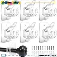 APPORTUNIA 6 pcs No Drilling Curtain Rod Brackets, Self-Adhesive No Drilling No Drilling Curtain Rod Holder,  Transparent Wall Mount Curtain Rod Holder Curtain