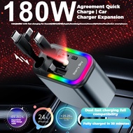 Retractable Car Charger 180W 6 in 1 Car Fast Charger Retractable Car Charger IOS dan Type-c Charger