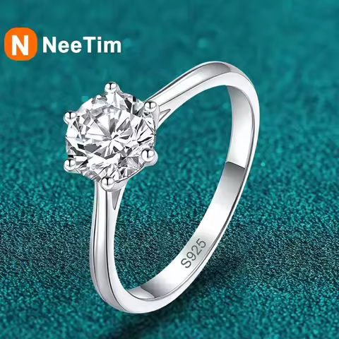 NeeTim 0.3ct 4mm Moissanite Diamond Ring for Women S925 Sterling Silver with Gold Plated Eternity Ba
