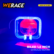 WERACE Lampu Depan Mini Projector Biled Matrix 1.5 Inch LED Shroud Kotak Ring Biru Devil Merah 80V