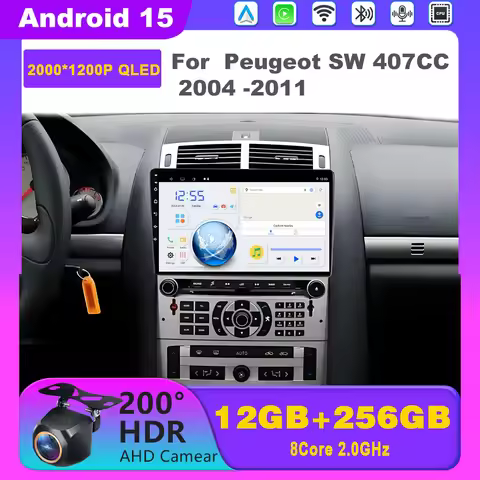 2din CarPlay Android 15 Car Radio For Peugeot 407 cc SW 407CC 2004-2011 Car Stereo Multimedia 5G WiF