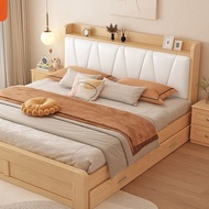 [Sg Sellers] Solid Wood Bed Double Bed With Headboard with Mattress With bedside table With drawers Upholstered Bed Fabric bed Storage Bed Frame Single/Queen/King Bed Frame
