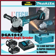 MAKITA DGA404Z CORDLESS ANGLE GRINDER C/W 2x 3.0Ah BATTERY, 1 X RAPID CHARGER, 1 X MAKPAC CONNECTOR 