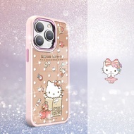 三麗鷗 iPhone 15 14系列軍規防摔鋁合金框鏡面手機殼-蘋果凱蒂