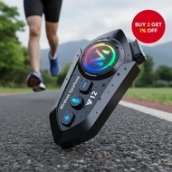 Y12 Bluetooth Motorcycle Helmet Intercom, 120H Playtime, LED Lights, Waterproof, Handsfree Call, Mus