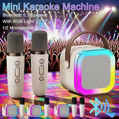 K12 Bluetooth Karaoke Machine Portable 5.3 PA Speaker System with 1-2 Wireless Microphones for Home 