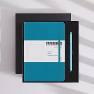 PAPERIDEAS 精美禮盒組 A5子彈筆記本 頁碼硬面綁帶筆記本 與成功有約的子彈筆記術 石磨灰-孔雀綠