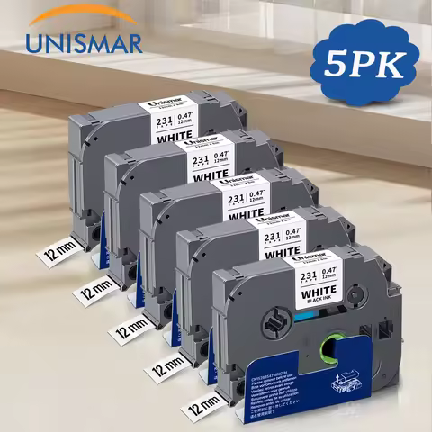 1/3/5PK TZe-231 12mm Label Compatible for Brother TZe Label Tape TZe231 Black on White Compatible Br