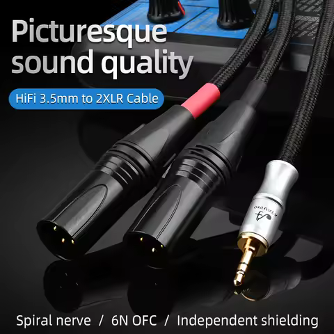 Hifi 3.5mm To 2XLR Cable Hi-End 6N OFC Stereo Jack 3.5mm to Dual XLR 3 Pin for PC Headphone Mixer 1/