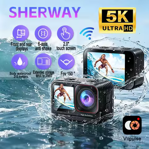 5K Action Camera 4K60fps 2.0'' Touchscreen Recording Cam Body Waterproof 6 Axis EIS Sport Camera Mot