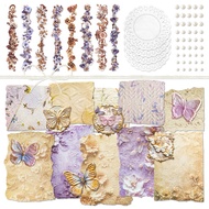 Mayplous Aesthetic Butterfly Themed Sticker Embossed Flower Pattern Decor Paper Set Retro Strip Deca