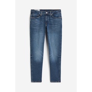 ผู้ชาย สลิมฟิต กางเกงยีนส์ ลำลองแฟชั่น เดนิม กางเกง เอวกลางทรงกรวยยาว กางเกงขายาว HM Cotton โพลีเอสเ