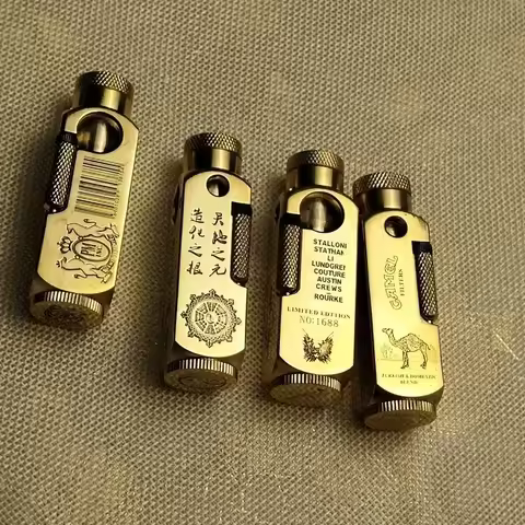 Luxury heavy-duty trench shaped brass lighter with laser carved hexagonal patterns, personalized ret