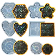 DIY Holographic Coaster Silicone Mold Crystal Epoxy Resin Mold Round Coaster Coffee Tea Mat Coaster Mold Home Decoration Placemats &amp; Coasters