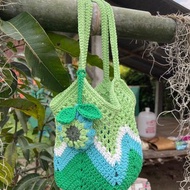 Green Granny Square Net Bag,Crochet Bag, Women Bag
