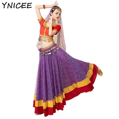 Adult Indian Sari Belly Dance Tops Skirt Costume Uniform Women Arabic Halloween Bollywood Bellydance