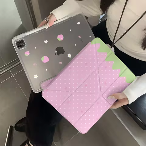 Pink Polka Dots Strawberry Y2K Tablet Case For iPad Pro 13in 11th M5 M4 12.9in A16 7/8/9/10th Air4/5