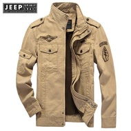 Jeep Spirit 1941เสื้อคลุมกันหนาวของผู้ชายเสื้อคลุมกันหนาวแบบลำลองเสื้อคลุมคอตั้งผ้าฝ้ายฟอกสีแจ็คเก็ต