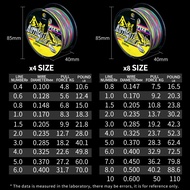 PE X4 X8 Five Colors Braided Fishing Line 100m One Color per Meter Braided Fishing Line Strong Durab