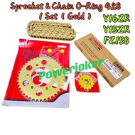 (O Ring)Y16 Y16ZR/Y15/Y15ZR/FZ150/FZ 150(1 Set)Sproket Set 428 O-Ring Chain Rantai Gold + Spocket Spoket HOYO Gold Oring