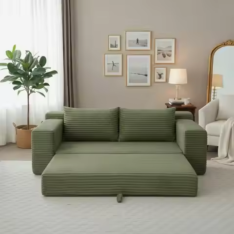 73in Convertible Sleeper Sofa Foldable Corduroy Bed 2 Pillows Floor Lounge Living Bedroom Studio Cus