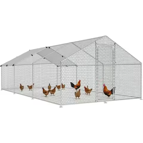 Large Outdoor Metal Chicken Coop with Spacious Run and Water-Resistant Cover for Hens, Rabbits, or D