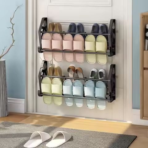 42-63CM Shoemaker Organizer Bathroom Slipper Rack Wall Mounted Non Perforated Stainless Steel Toilet