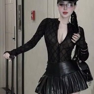 Hotgirl 1-layer Embossed Velvet Mesh Shirt, Slim Fit, Zipper