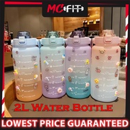 MCFIT 2L Cute Color &amp; Transparent Plastic Water Bottle with Food Grade Straw &amp; Sticker Travel Portable 2 Litre Sekolah