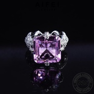 AIFEI JEWELRY Sterling For Original Diamond Crystal Women Silver Perempuan Korean 925 Perak Adjustable Square Accessories Ring Retro Pink Cincin 純銀戒指 R2208