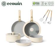 ecowin 12PCS Ceramic Rock Non Stick Cookware Set Handle Removable Pan Set Induction Cookware Set (NO