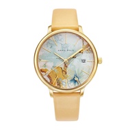 ARIES GOLD ENCHANT FLEUR GOLD STAINLESS STEEL L 5035 G-ORFL LEATHER STRAP WOMEN'S WATCH