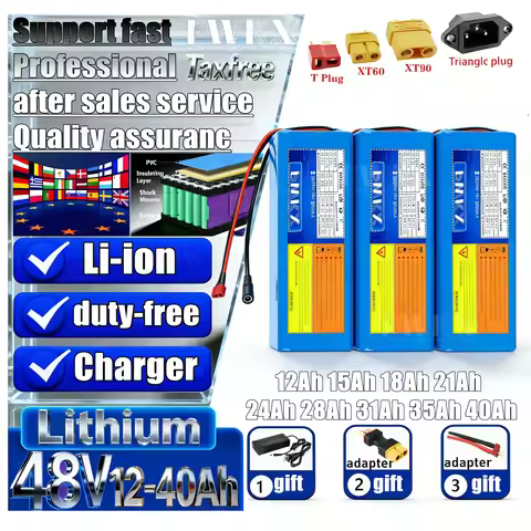 Brand New Lithium battery 48V 40Ah 35Ah 31Ah 28Ah 21Ah 18Ah 15Ah 12Ah BMS 0-1500W For E-tools motorc