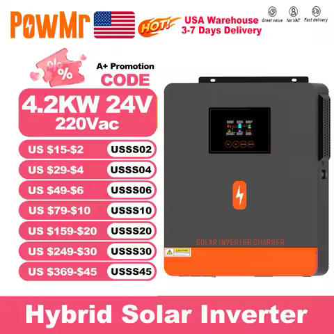 PowMr USA 4.2KW/4.2KVA Hybrid Solar Inverters 24V to 220V Output Support Wifi MPPT 120A Charge Regul