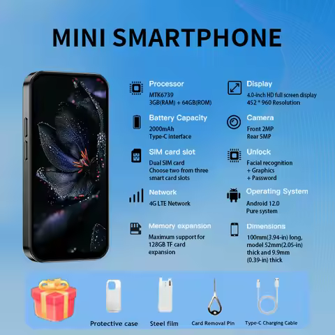 Mini smartphone ONEMYTH M17 Pro, 4.0 inches, 3GB RAM 64GB ROM, Android 12, compact small phone, chil