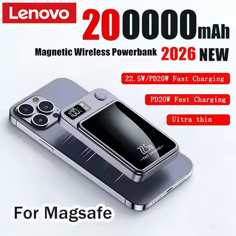 Lenovo 200000mAh Magnetic Power Bank Wireless Fast Charger For Magsafe Portable Auxiliary Battery Pa