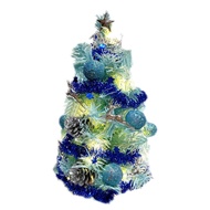 [特價]摩達客 台製1尺冰藍色聖誕樹-銀藍松果系+LED20燈銅線燈(暖白光/USB電池兩用充電)