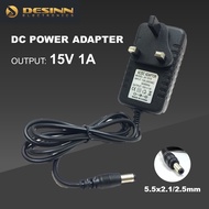 DC 15V 1A Power Adapter AC to DC 3 Pin Connector Head 5.5 x 2.5/2.1mm for Car Jump Starter Charger