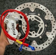 [ Combo 4 món ] Heo frando 4pis Bạc chữ Đen + Đĩa Frando 260mm gắn mâm 4 lỗ + dây dầu morin Đỏ + pát