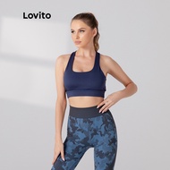 Lovito Sporty Plain Criss Cross Quick-Drying With Removable Pads L05004 (Blue) Lovito Sport Polos Ta