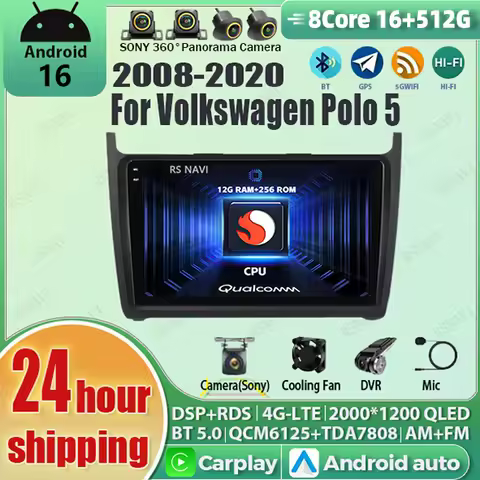 Android 16 Multimedia Video Player For VW Volkswagen POLO 5 2008-2017 Vento Carplay Android 10 Auto 